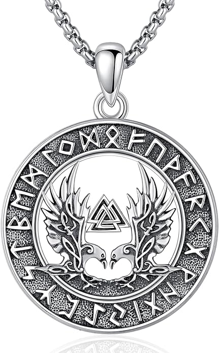 Eusense Viking Necklace for Men Women 925 Sterling Silver Pendant Thors Hammer/Norse Runes/Odin's Ravens/Wolf/Dragon/Snake/Yggdrasil/Freya/Helm of Awe/Valknut/Triskelion/Axe/Shield Viking Jewelry