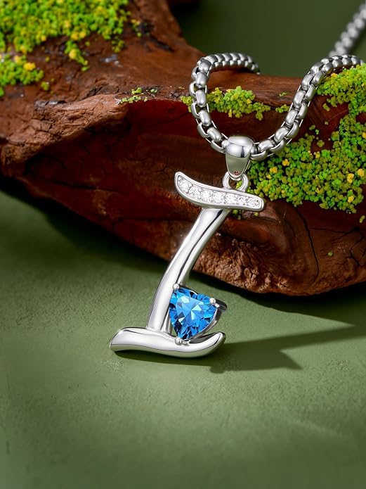 Birthday Gifts for Women Alphabet A to Z Initial Birthstone Pendant Necklaces for Women - 18k White Gold Plated Personalized Name Jewelry Anniversary Graduation Gifts for Wife Her Daughter Girlfriend(with Gift Box)