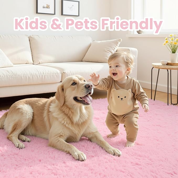 4x6 Area Rugs for Living Room Rug: Soft Fluffy Shag Light Pink Rugs for Bedroom, Non-Slip Large Fuzzy Plush Rug Indoor Floor Carpet for Nursery Kids Boys Girls Room, Dorms, Playroom, Modern Home Decor