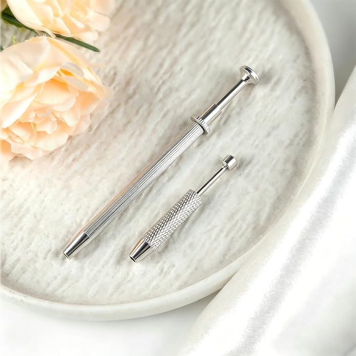 ONESING 2Pcs Piercing Ball Grabber Tool for Changing Jewelry, Stianless Steel Flat Back Earring Applicator Internally Threaded Push Pin Piercing Grabber Tool, Anti Slip 4 Claw Gem Ball Grabber Tool