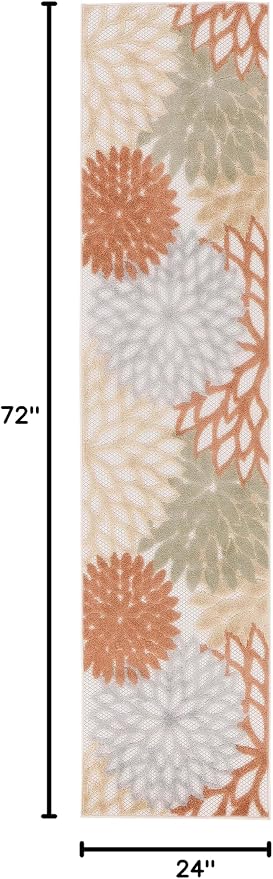 Nourison Home Aloha Indoor-Outdoor Ivory Multicolor 2' x 6' Area Rug, Easy Cleaning, Non Shedding, Bed Room, Living Room, Dining Room, Backyard, Deck, Patio (2x6)