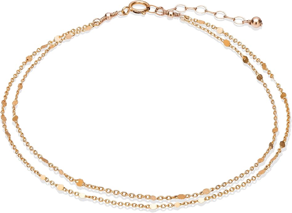 Annika Bella Gold Anklet, Double Strand Gold Chain Bracelets, Length 9-10 Inches, Anklets for Women Waterproof, Ankle Bracelet, Summer Jewelry