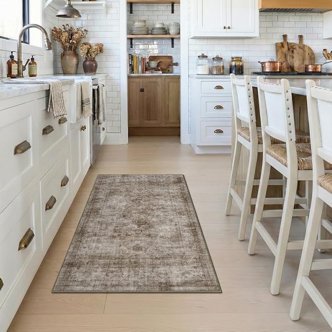 Homemate Washable Rug 3x5 Area Rugs - Vintage Faux Wool Rugs for Living Room Bedroom Dining Room - Non Slip Foldable Carpet Indoor Area Rug for Home Decor（3'x5', Brown