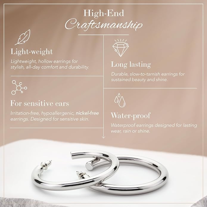 14K Gold-Plated, Lightweight, Open Hoop Earrings For Women