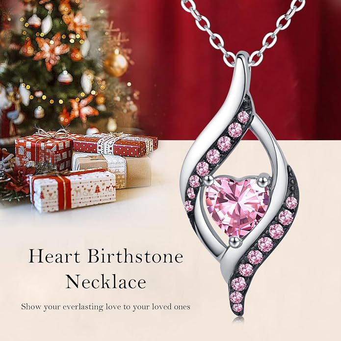 KiiKii Birthday Gifts for Women Birthstone Necklace Platinum Plated 925 Sterling Silver Forever Love Heart Pendant Meaningful Jewelry Gifts for Wife Mom