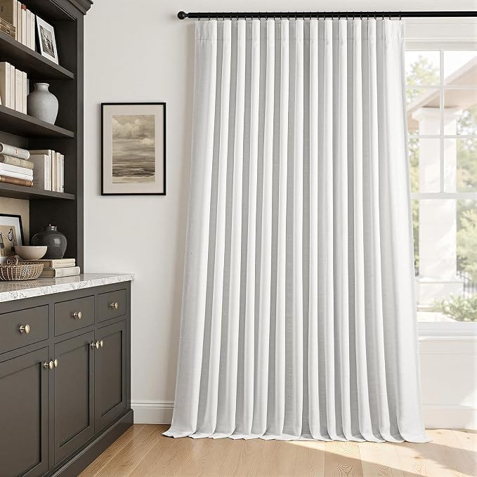 Topfinel 72 Inch Wide 100% Blackout Linen Blackout Curtains for Living Room 90 Inch Natural Back Tab Black Out Drapes Memory Shaped Window Curtains for Bedroom 72" W*90" L 1 Panels