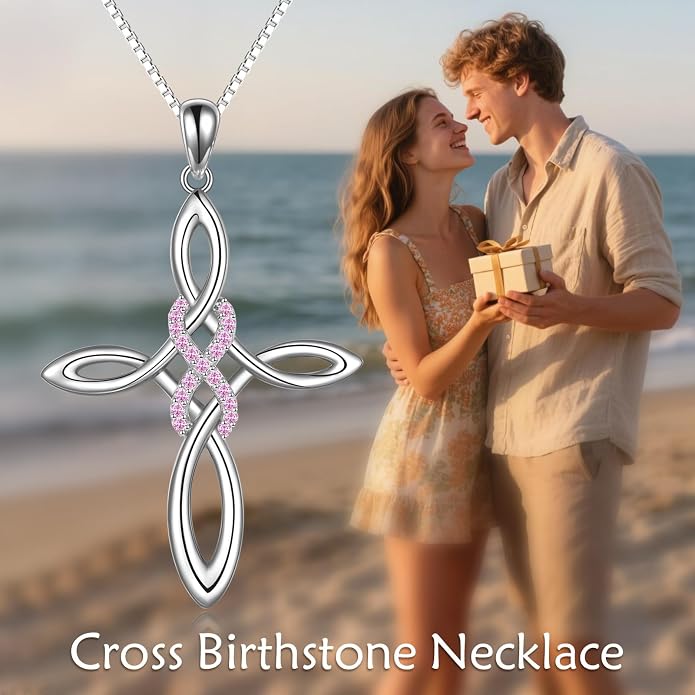 LUHE Celtic Knot Cross Necklace Sterling Silver Birthstone Polished Religious Infinity Celtics Jewelry Gifts for Women