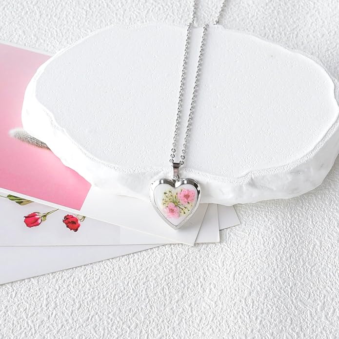 Heart Locket Necklace That Holds Pictures Pressed Flower Photo Locket Pendant Necklace for Girl Women Gift for Her