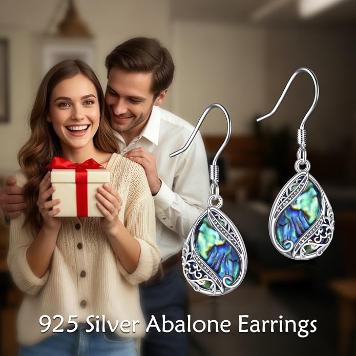 Abalone Shell/Onyx Filigree Mushroom Dangle Earrings Sterling Boho Western Jewelry Gift for Women