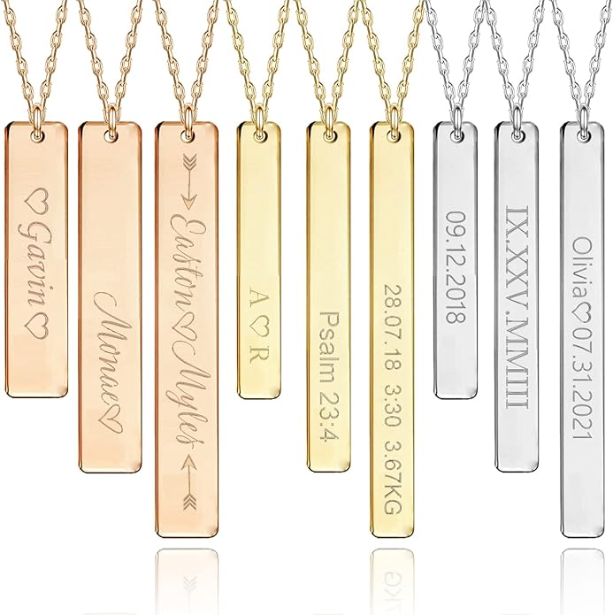 Personalized Engraved Bar Necklace - Unique Customizable Pendant for Any Occasion - Name, Date, Coordinates, Soundwave, Morse Code & More - Meaningful Gift for Loved Ones