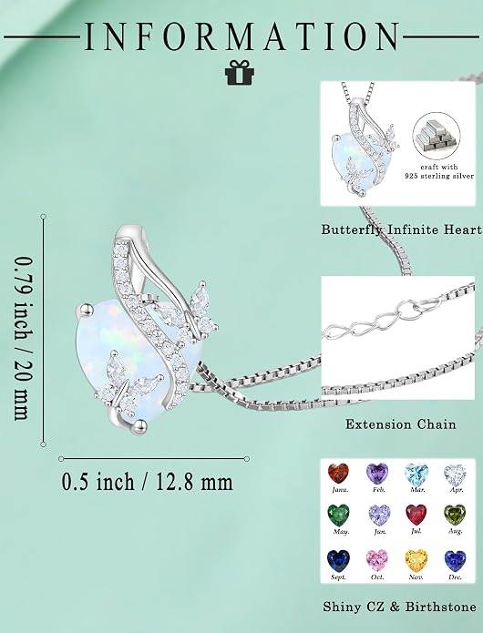 Butterfly Necklaces for Women Sterling Silver Infinity Heart Pendant Birthstone Jewelry Gift with 14k Yellow Gold/Rose Gold Plated