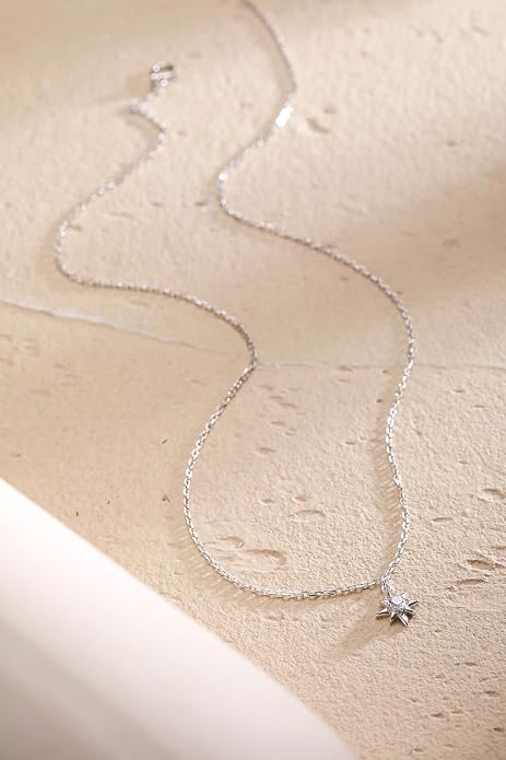 S.Leaf Gold Dainty Pendant Necklaces for Women Sterling Silver Gold Plated Layered Horizontal Vertical Bar Star Starburst Moon Cubic Zirconia Lariat Necklace for Women Trendy Gifts
