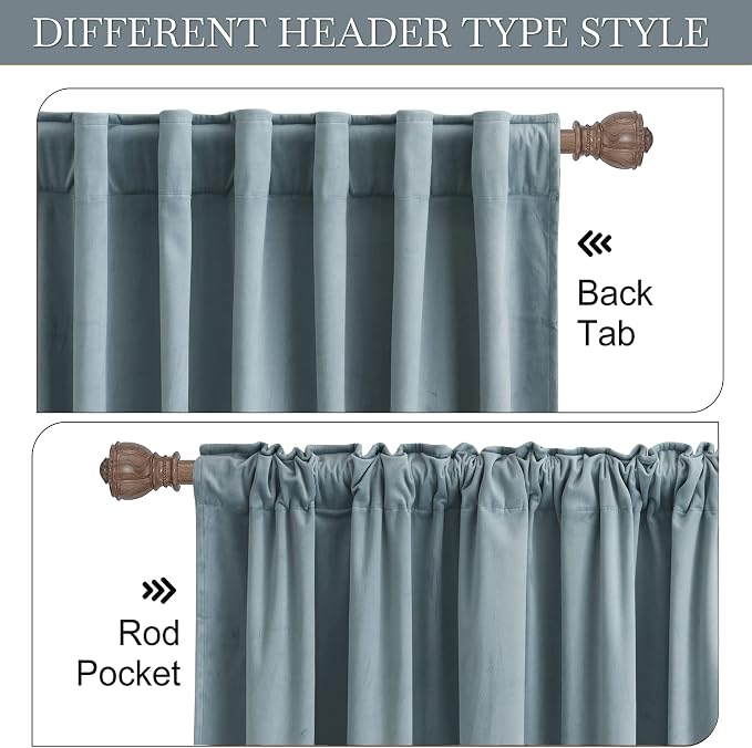 RYB Home Stone Blue Velvet Curtains - Blackout Curtains for Nursery Thermal Insulated Noise Reducing Soft Luxury Window Decor for Bedroom, Stone Blue, W42 x L84 inches, 2 Panels
