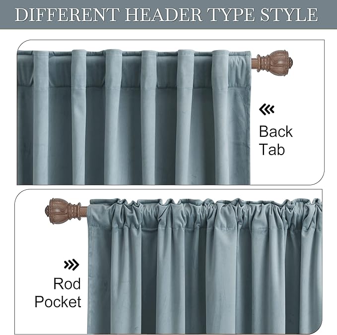 RYB HOME Blue Velvet Curtains 84 inches - Blackout Curtains for Living Room, Thermal Insulated Noise Reducing Panels Soft Luxury Window Decor for Bedroom, Stone Blue, W52 x L90 inches, 2 Panels