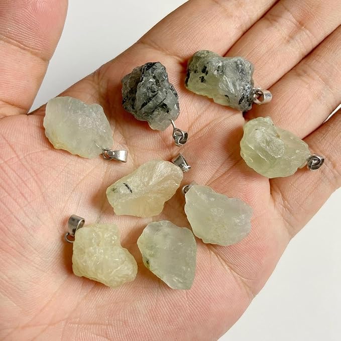 10pcs Irregular Raw Natural Prehnite Rock Stone Pendant Healing Crystal Chakra Gemstone Charm for Jewelry Making DIY Necklace Earrings Accessories Reiki