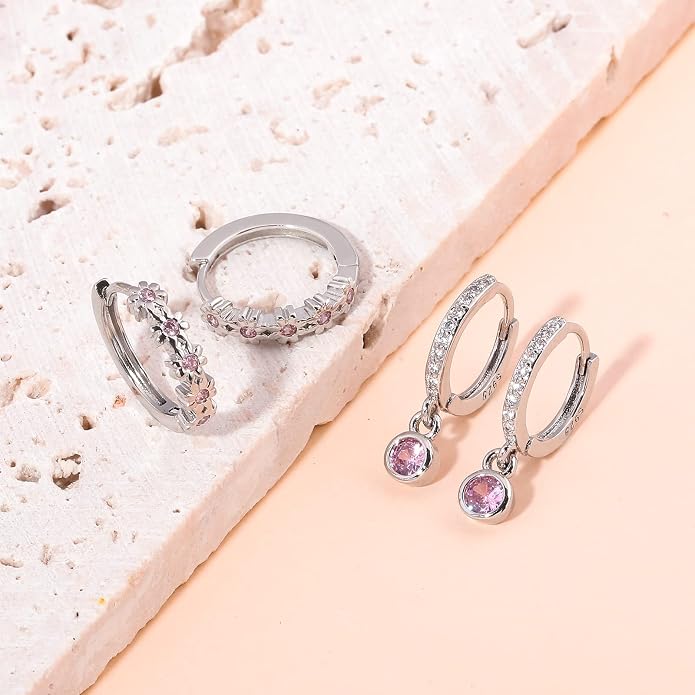 CiNily Small Hoop Earrings for Women Girls Flower Cubic Zirconia Huggie Earrings Hypoallergenic 14K Yellow Gold Plated Cartilage Earrings