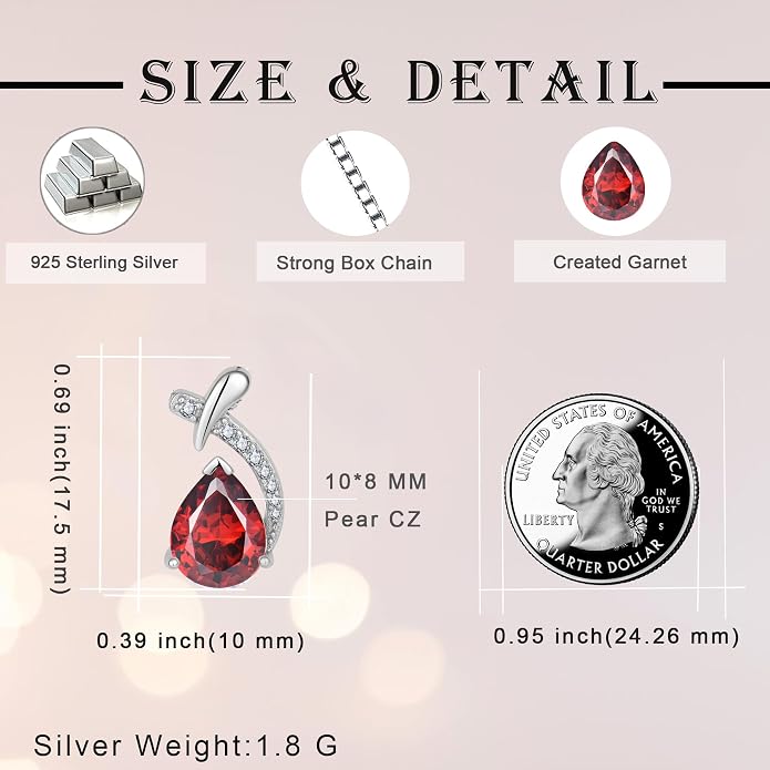 Teardrop Birthstone Necklace for Women,925 Sterling Silver Pear Cut Zircon Gemstone Pendant Necklace for Birthday Engagement Anniversary Wedding Jewelry