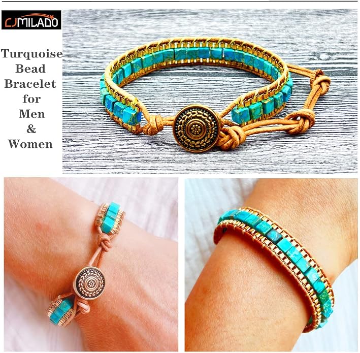 Mens Genuine Leather Bracelet - Handmade Adjustable Leather Cuff Bracelet punk Style leather wrap Wristband for Men