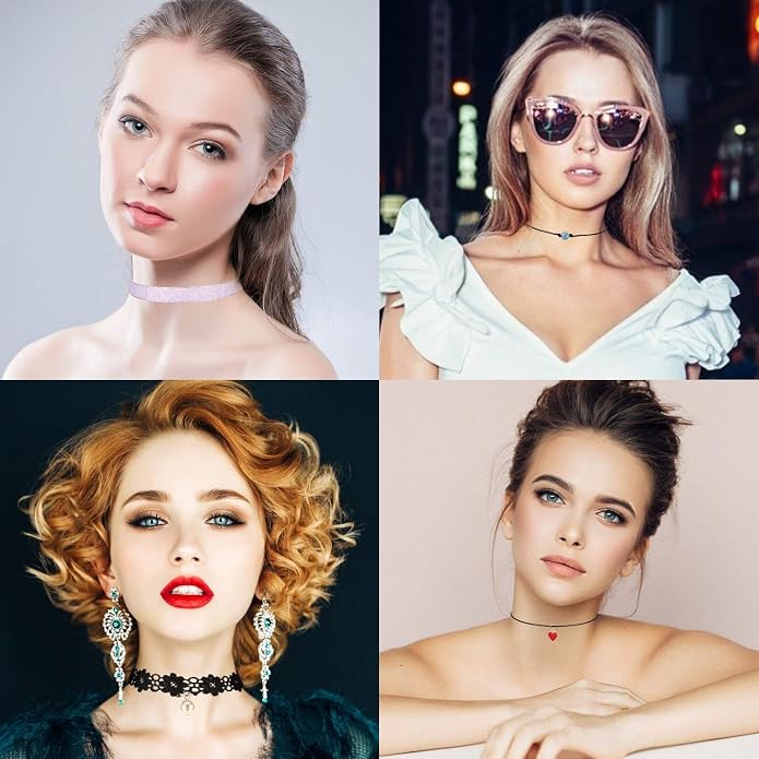 K&Q 60 PCS Choker Necklace, Classic Stretch Colorful Gothic Collar Tattoo Necklace AndBlack Layered Cute Lace Velvet Choker Necklace Set for teenagers and Women