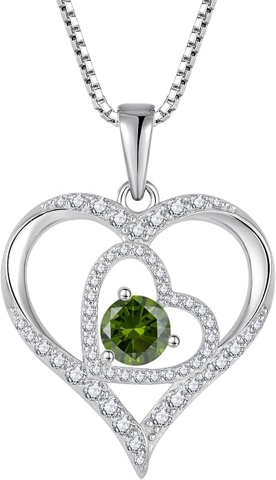 Love Heart Necklace for Women 925 Sterling Silver Birthstone Pendant Necklace Dainty Jewelry for Women Wife Mother Christmas Birthday Mother's Day Gift