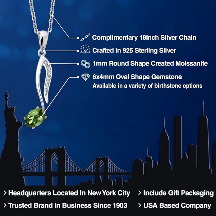 Gem Stone King Music Eighth Note Pendant Necklace | 925 Sterling Silver | 6X4MM Oval Gemstone Birthstone | With 18 Inch Silver Chain | Designed By Keren Hanan