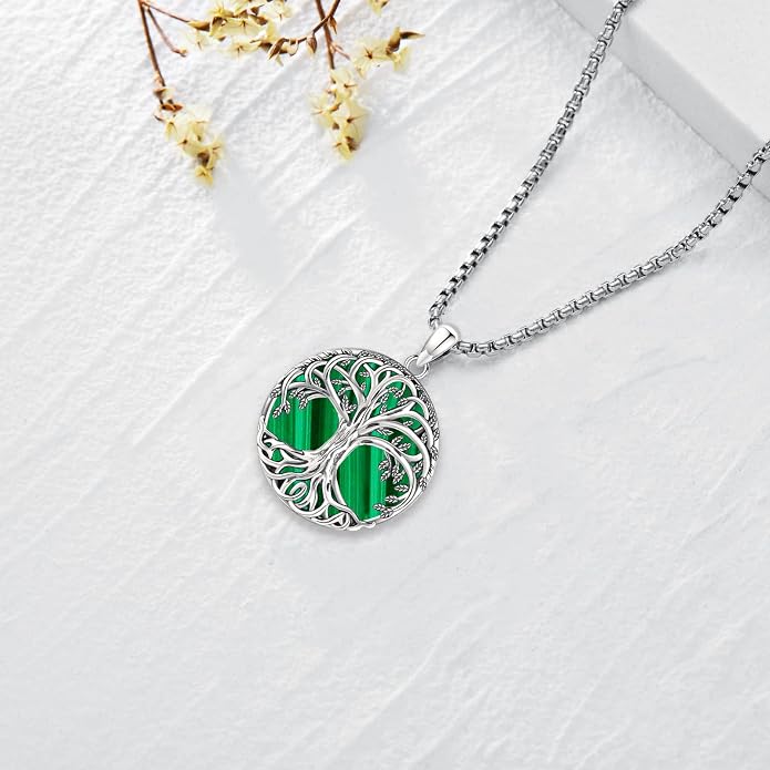 Jewelry Gifts - Tree of Life Necklace Sterling Silver Abalone Shell/Opal/Moonstone/Black Onyx/Turquoise/Malachite/Crystal Family Tree of Life Jewelry for Women Men