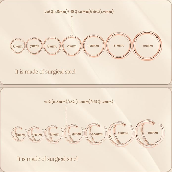 AROWRO Conch Piercing Jewelry Septum Jewelry Nose Rings Hoops 20G 18G 16G 316L Surgical Steel Hinged Segment Ring Hoop Helix Daith Rook Tragus Cartilage Piercing Jewelry