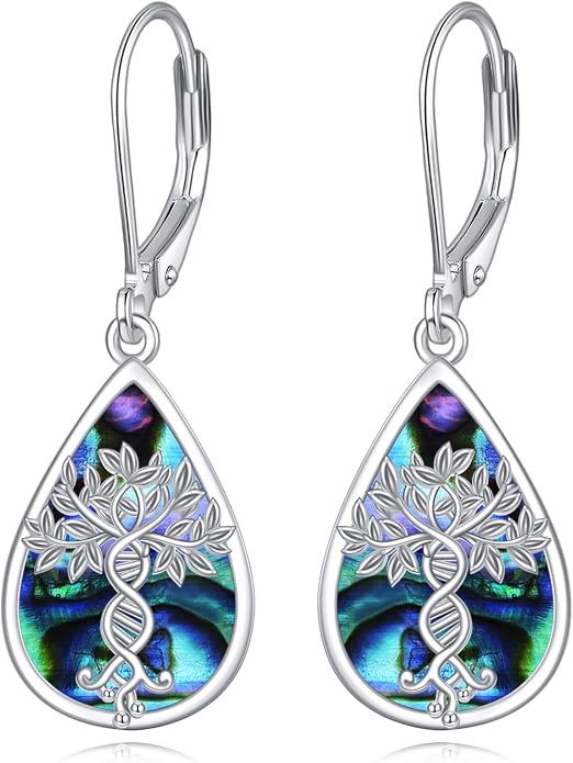 Tree Of Life Earrings 925 Sterling Silver Abalone Shell Tree Of Life Dna Earrings Dangle Tree Of Life Jewelry Gifts for Women