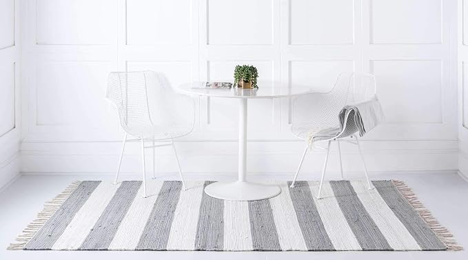 Unique Loom Chindi Rag Collection Area Rug - Striped (7' 1" x 10' Rectangle, Gray/ Ivory)