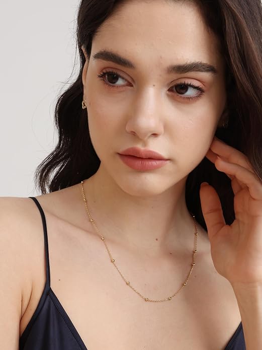FRUMOS Gold Plated Necklace for Women, Dainty Layered Chain Necklace, Fashion Jewelry for Daily Wear