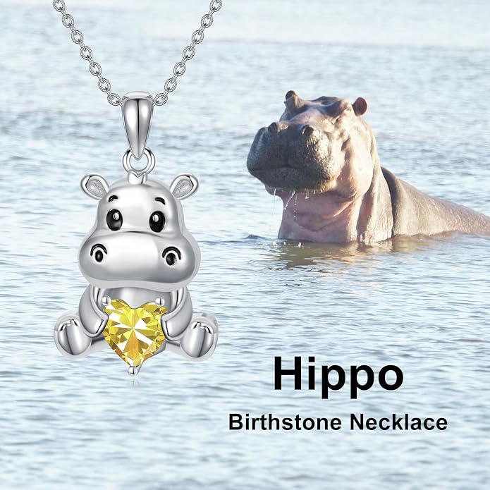 PROESS Animal Birthstone Necklace 925 Sterling Silver Otter/Axolotl/Hippo/Elephant/Dachshund/Monkey/Red Panda Pendant Necklace Animal Birthstone Jewelry Gifts for Women