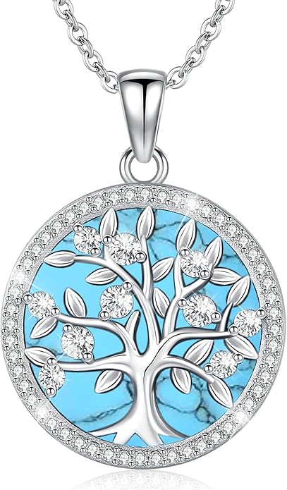 Aniu Tree of Life Necklace for Women, 925 Sterling Silver Mother of Pearl Family Palm Tree Charm Pendant Jewelry for Birthday Christmas Gift