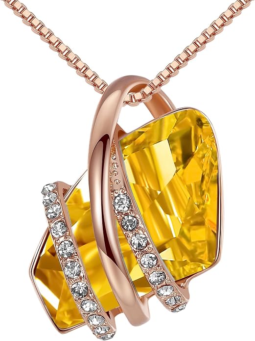 Leafael Wish Stone Pendant Necklace with Birthstone Crystal, 18K Rose Gold Plated/Silvertone, 18" + 2"