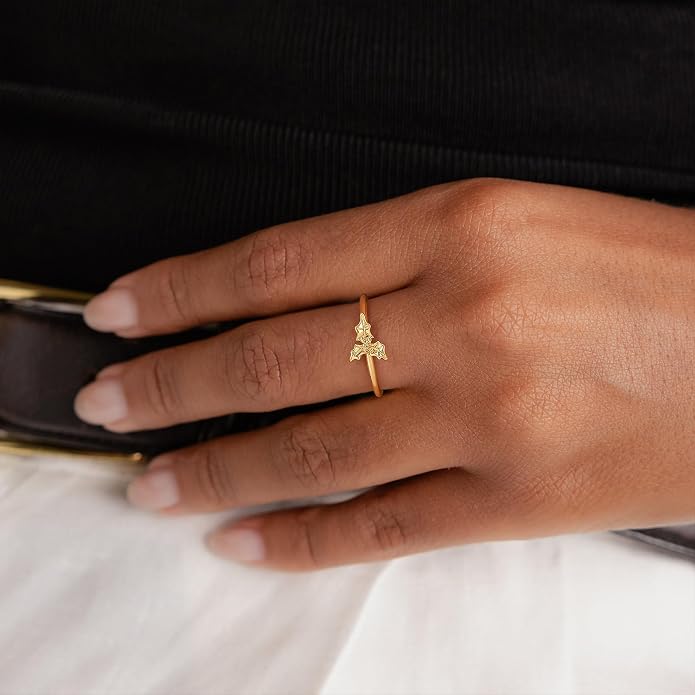 Birth Flower Ring for Women 14K Gold Plated Floral Minimalist Stackable Finger Jewelry Birthday Gifts