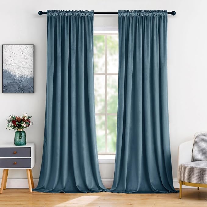 MIULEE Dark Slate Blackout Velvet Curtains Drapes 84 Inch Long 52"x84" | Luxurious Bedroom Living Room Decor, Room Darkening, Thermal Insulated, Rod Pocket Design, Super Soft Fabric