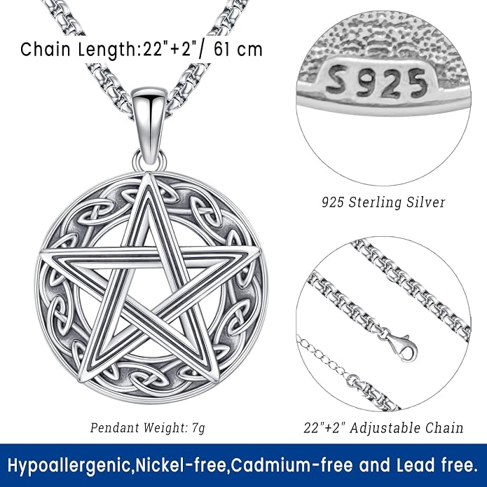 Witchy Jewelry for Women Men Nudo De Bruja Plata 925 Original Witches Knot Necklace Tetragrammaton Hecate Necklace Lilith Necklace Pentagram Necklace Cat Necklace Triple Moon Goddess Pendant Necklace