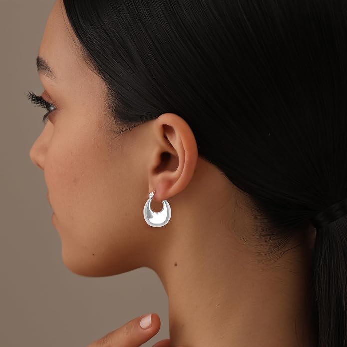 LeCalla 925 Sterling Silver Hoops Earrings | Hollow-Puff Shrimp Earring Hoops | Women's Gold-Plated Jewelry | Lightweight Electroforming Hoop Earring Jewelry for Birthday