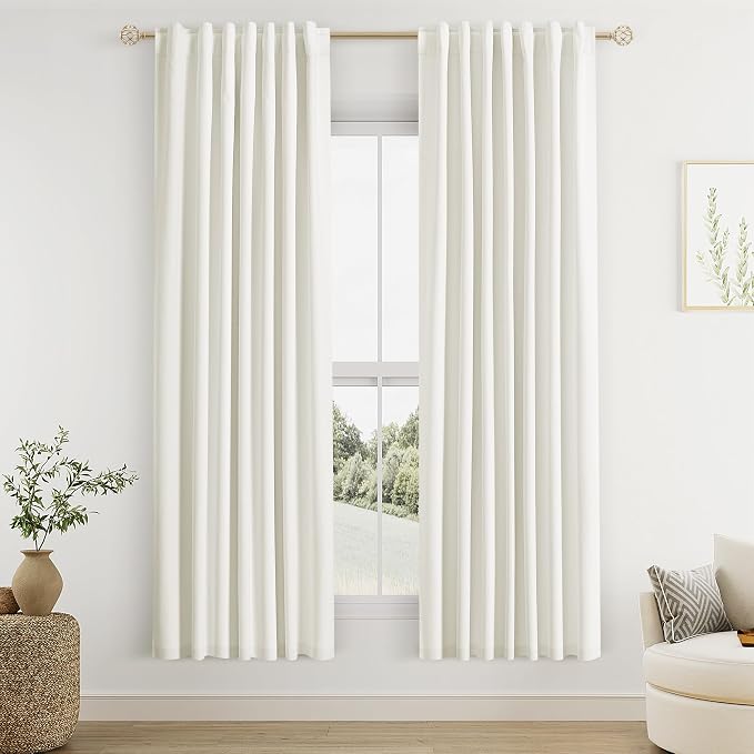 Guken Ivory 100% Blackout Linen Curtains 78 Inch Length 2 Panels Set for Living Room Bedroom Back Tab Thermal Insulated Black Out Drapes Room Darkening Window Curtains 78 Inches Long
