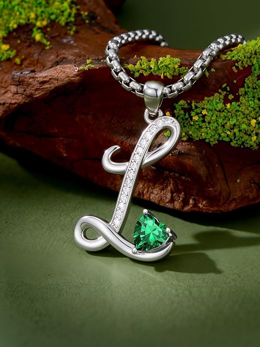 Birthday Gifts for Women Alphabet A to Z Initial Birthstone Pendant Necklaces for Women - 18k White Gold Plated Personalized Name Jewelry Anniversary Graduation Gifts for Wife Her Daughter Girlfriend(with Gift Box)