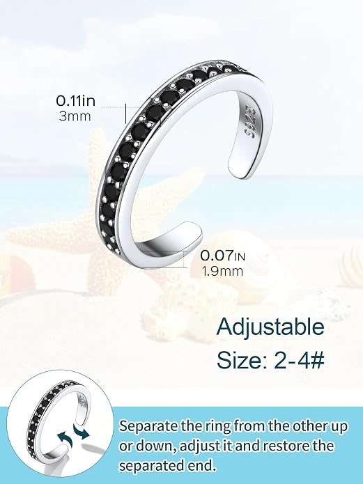 ChicSilver Toe Rings for Women 925 Sterling Silver Toe Ring Hypoallergenic Adjustable Open Rings for Women Summer Jewelry