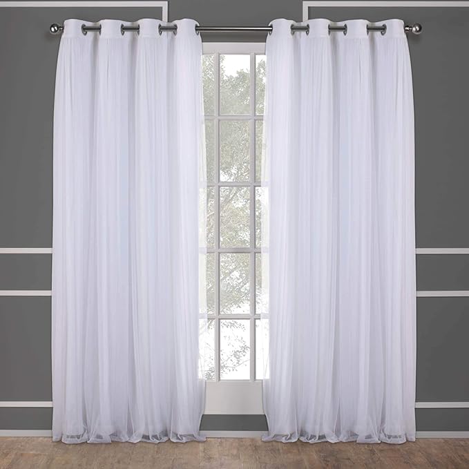 TOWN & COUNTRY LUXE Talia Double Layer Indoor Curtains, Sheer and Room Darkening Blackout, Grommet Top, Energy Efficient, 2-Pack Set, 52"x120", Turquoise