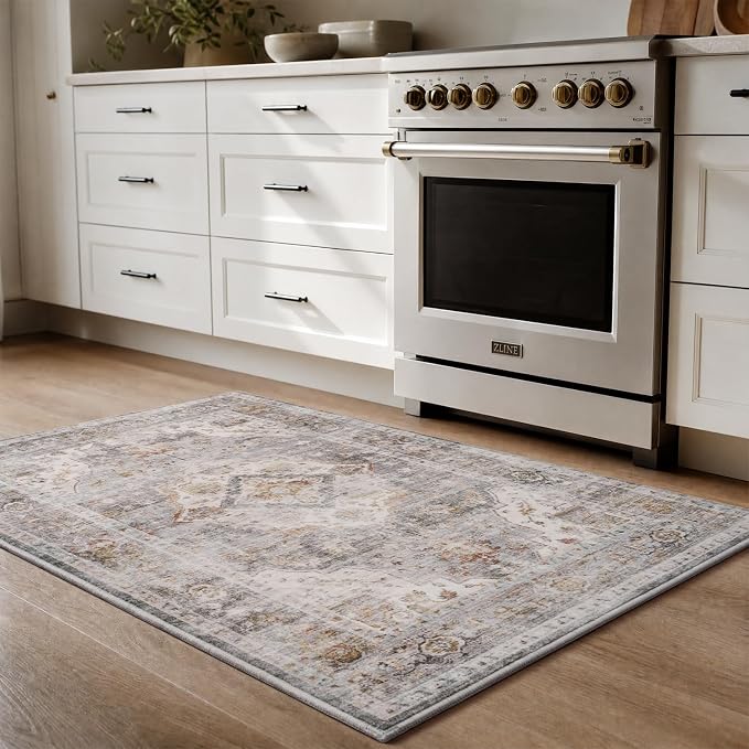 AMOAMI-2X3 Small Rug-Washable Rugs Entryway Mat Indoor-Soft Vintage Non Slip Rugs for Kitchen Laundry Room Bathroom Grey Decorative Accent Rug for in Front of Sink 24 Inch x36 Inch
