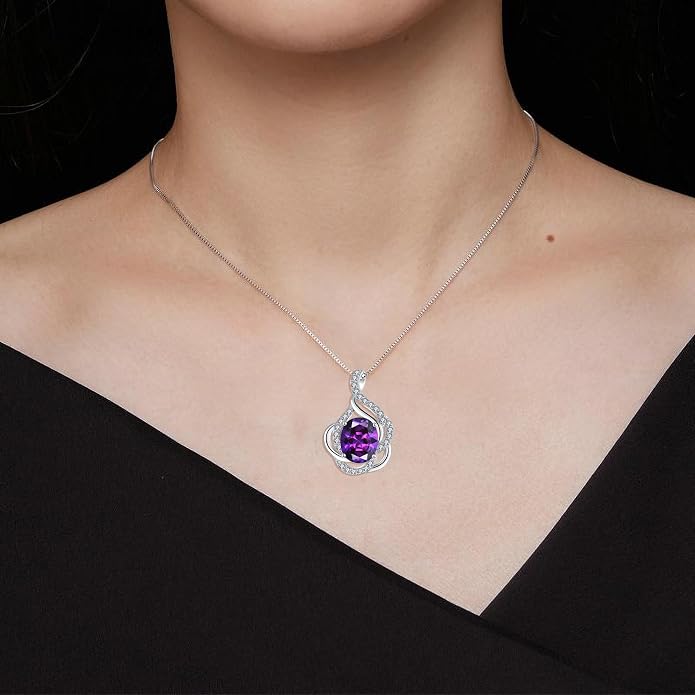 Birthstone Necklace for Women 925 Sterling Silver Pendant Necklaces Oval Cut Cubic Zirconia Necklace Jewelry