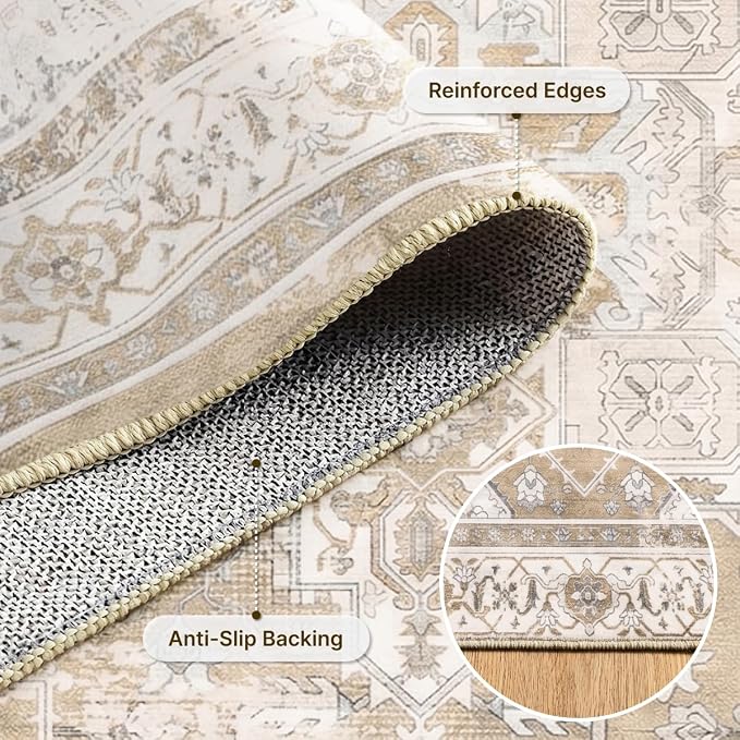 2x3 Rug for Entryway Hallway-Vintage Farmhouse Boho Floral Neutral Washable Stain Resistant Indoor Rugs for Home Decor(Beige&Brown)