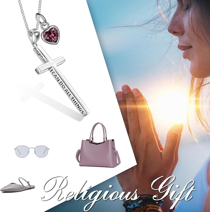 POPLYKE Cross Necklace 925 Sterling Silver Philippians 4:13 I Can Do All The Things Inspirational Necklace Gifts for Women Men 20+2''