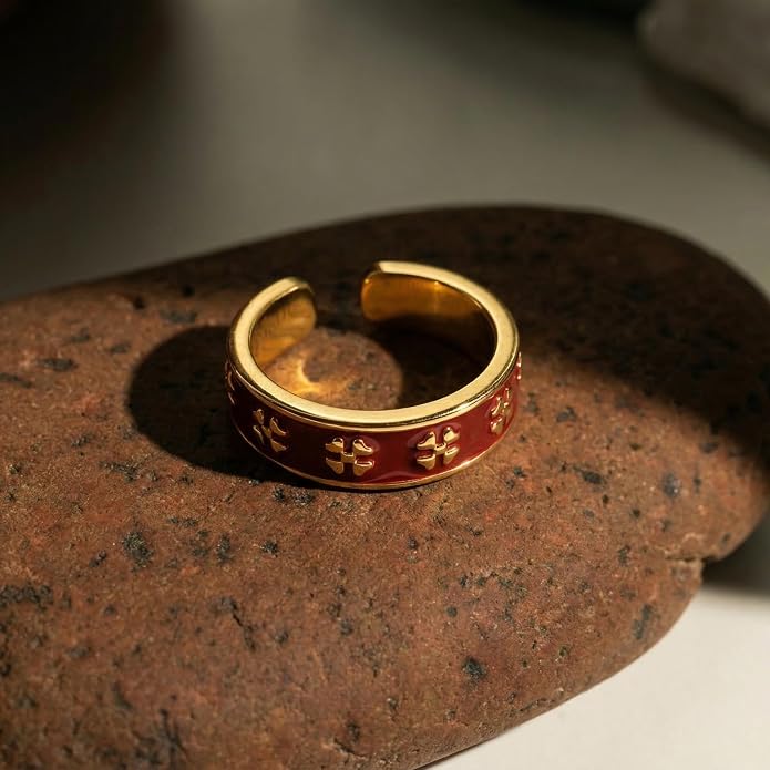 Vintage 14k Gold Ring for Women - Adjustable Carving Open Ring Unique Boho Jewelry Gift for Wedding Band & Daily Wear Ring