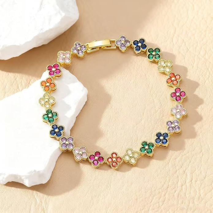 18K gold-plated mother of pearl enamel, adjustable clover lucky bracelet for women/New Year gift/Valentine's Day gift