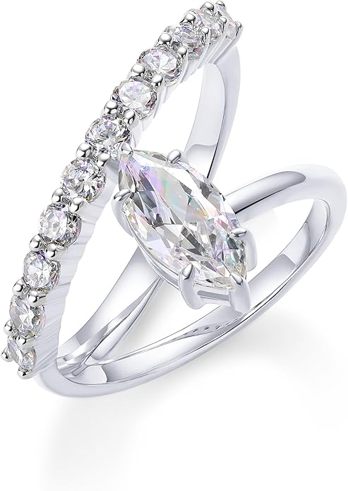 PAVOI 14K Gold Plated Wavy Engagement Ring for Women | Solitaire Cubic Zirconia Wedding Band & Promise Rings for Her | Trendy Fashion Jewelry