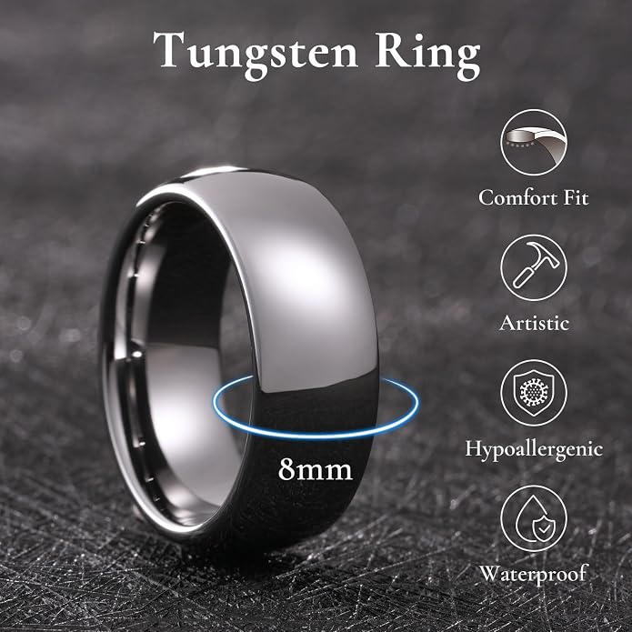 King Will Tungsten Carbide Wedding Band for Men Women Promise Rings for Couples Domed High Polish