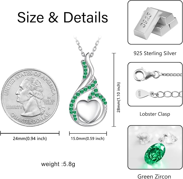 Cremation Jewelry 925 Sterling Silver Teardrop Urn Necklace for Ashes Heart Shape Memorial Keepsake Pendant for Human Ashes for Women Gift
